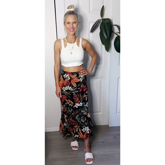 ✨hp✨ VINTAGE EXOTIC TROPICAL FLORAL RUFFLE SKIRT - Picture 2 of 10